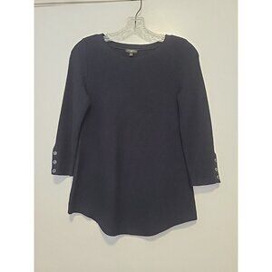 Talbots Waffle Knit Top Crew-Neck‎ 3/4 Sleeves Black Petite